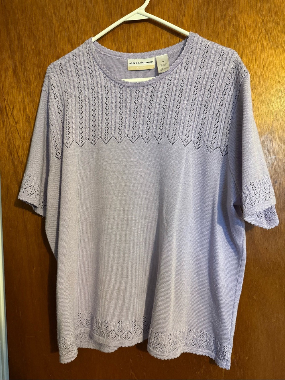 Alfred Dunner Lavender Knit Eyelet Short-Sleeve Top